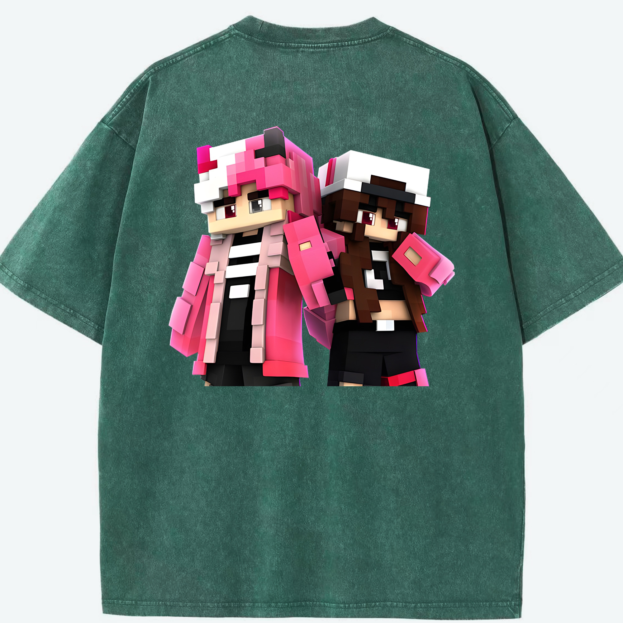 （画像用） マインクラフト ブロックの世界 Minecraft MC Block world 綿100% ヴィンテージ風 半袖Tシャツ（背面プリント）